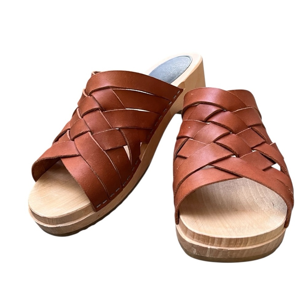 Swedish Hasbeens ‘Britta’ Brown Woven Open Toe Clogs Mules. Size 10 (40) - Picture 2 of 8